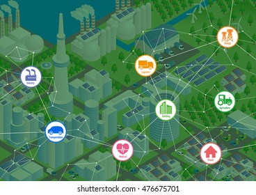 smart city and various industry, vector illustration