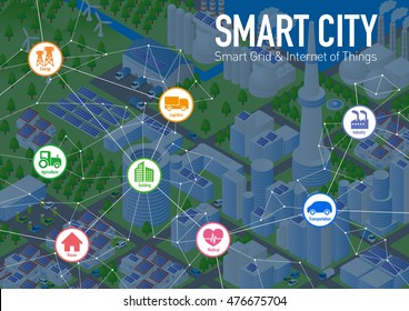smart city and various industry, vector illustration