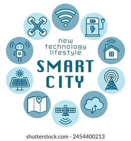 Smart city vector colorful icon. round frame.