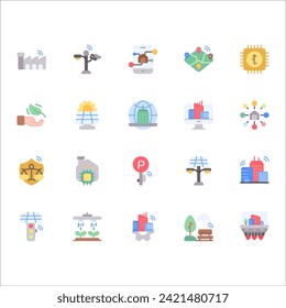 Smart City vector icons with flat color style