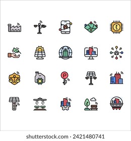 Smart City vector icons with flat line color style