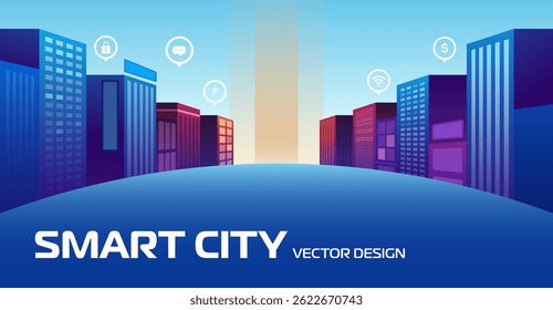 Smart City Vector Illustration, Futuristic Urban Landscape Design