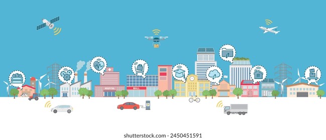 Ilustración vectorial inteligente de la ciudad. 
Nueva tecnología cityscape.