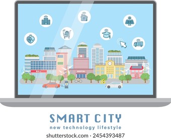 Ilustración vectorial inteligente de la ciudad. 
Nueva tecnología cityscape.