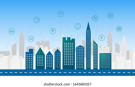 Imagen vectorial de ciudad inteligente con fondo de icono 
