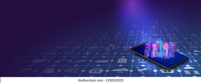 Smart city and wireless communication network, abstract image visual, internet of things
