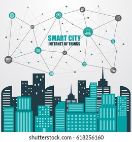smart city and wireless communication network, abstract image visual, internet of things concept