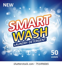 Smart Clean Soap Banner Ads Design. Laundry Detergent Fresh Clean Template. Washing Powder Or Liquid Detergents Package Design. Vector Illustration