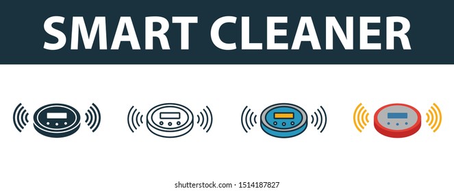 Smart Cleaner icon set. Premium simple element in different styles from smart devices icons collection. Set of smart cleaner icon in filled, outline, colored and flat symbols concept.