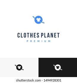 Smart and clever combination between planet shape with t-shirt inside in negative space logo design inspiration