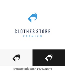 Smart and clever price tag logo with t-shirt inside in negative space. Suitable for clothing shop 