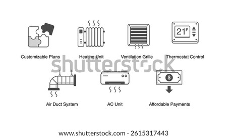 Smart Climate Solutions. Thermostat Control, Heating Unit, AC Unit, Air Duct System, Ventilation Grille, Customizable Plans, Affordable Payments