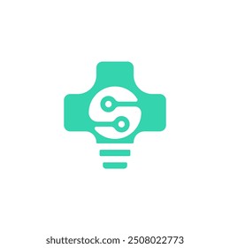 Smart Clinic Logo Design Vector, Lamp with Health Cross Symbol and Circuit Network