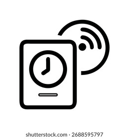 Icono de reloj inteligente con señal inalámbrica para el hogar conectado y la gestión del tiempo
