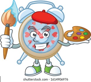 Smart clock love painter mascot icon with brush