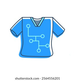 The smart clothing is blue with a circuit-like pattern, which represents wearable technology in clothing. relevant to smart textiles, wearable technology and the future of fashion.