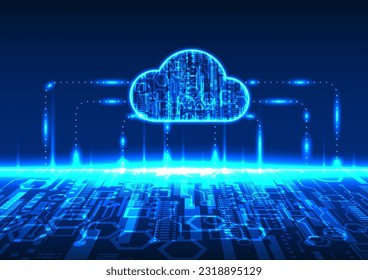 Smart cloud technology connects and transmits information through the Internet network for storing important data and having security systems. dark blue technology background