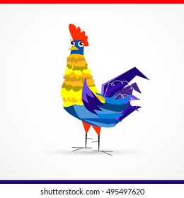 Smart cocks. Rooster. Vector New Year congratulation design.