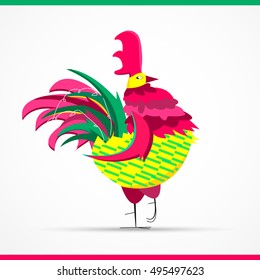 Smart cocks. Rooster. Vector New Year congratulation design.