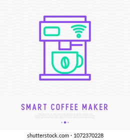 Smart Coffee Maker Thin Line Icon. Modern Vector Illustration Of Household Appliance.