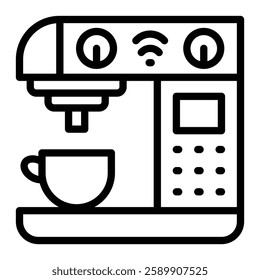 Smart Coffee Maker Vector Line Icon Design For Persoanl And Commercial Use