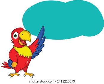 smart colorful parrot presenting blank empty speech bubble