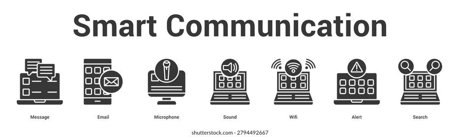 Smart Communication web banner icon set vector illustration concept for business with icon of Message, Email, Microphone, Sound, Wi.