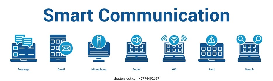 Smart Communication web banner icon set vector illustration concept for business with icon of Message, Email, Microphone, Sound, Wi.