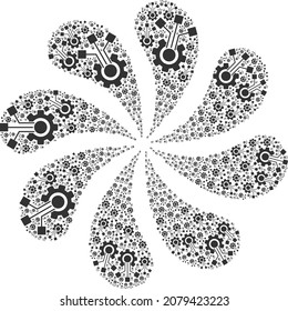 Smart component icon twirl cluster turbine fireworks composition. Turbine cluster designed from random smart component icons.