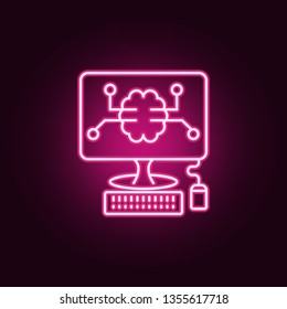 Smart computer  digital brain neon icon. Elements of Artifical intelligence set. Simple icon for websites, web design, mobile app, info graphics
