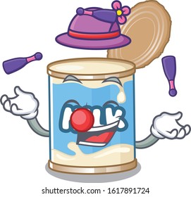 Smart condensed milk cartoon character design playing Juggling