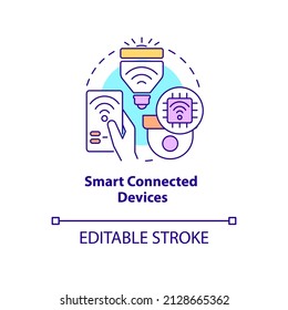 Smart connected devices concept icon. Innovative technology abstract idea thin line illustration. Remote control. Isolated outline drawing. Editable stroke. Arial, Myriad Pro-Bold fonts used