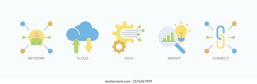Smart Connections Icon Set Isolated Vector With Icon Of Network, Cloud, Tech, Insight, Connect In Flat Style
