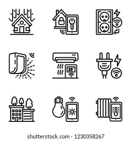 Smart construction icon set. Outline set of 9 smart construction vector icons for web design isolated on white background