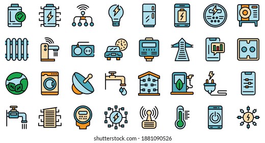 Smart consumption icons set. Outline set of smart consumption vector icons thin line color flat on white