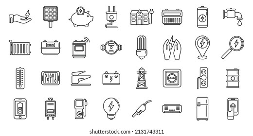 Smart consumption icons set outline vector. Vehicle autonomous. Carbon smart