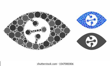 Smart contact lens composition of round dots in variable sizes and color tones, based on smart contact lens icon. Vector round dots are united into blue mosaic.