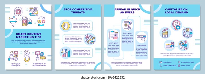 Smart content marketing tips brochure template. Competitive threats. Flyer, booklet, leaflet print, cover design with linear icons. Vector layouts for presentation, annual reports, advertisement pages
