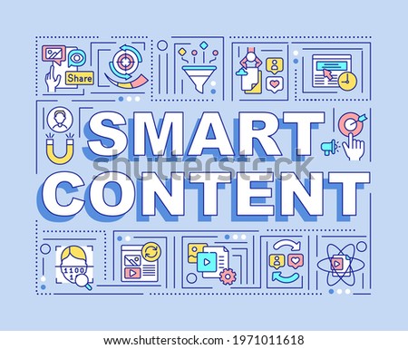 Smart content word concepts banner. Dynamic changing of data and information. Infographics with linear icons on purple background. Isolated typography. Vector outline RGB color illustration