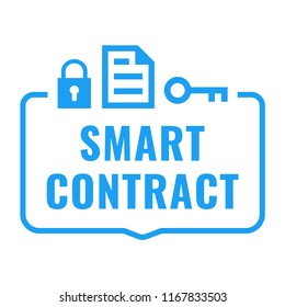 Smart contract. Badge icon, mark. Flat vector illustration on white background.