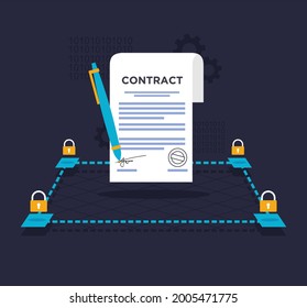 Smart Contract Blockchain Flat Design