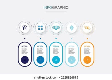 Intelligente Verträge, Blockchain, Protokoll, Ethereum, Transaktionssymbole Infografische Design-Vorlage. Kreatives Konzept mit 5 Schritten