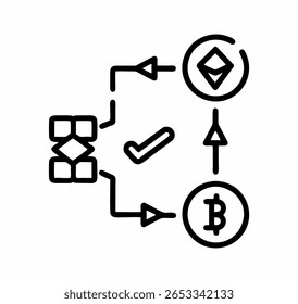 Smart Contract Blockchain single line icon - Op blockchain gebaseerde slimme contractuitvoering in minimalistisch lijnontwerp. Geautomatiseerde juridische overeenkomsten, cryptocurrency-transacties en gedecentraliseerde contracten 