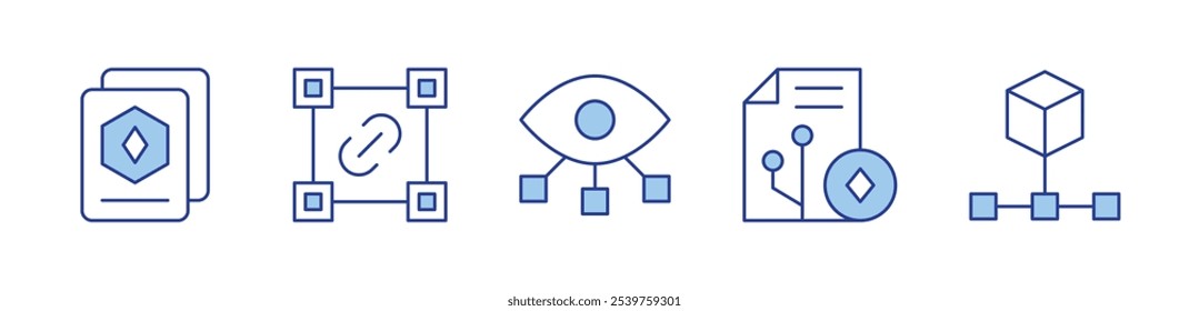 smart contract, collection, blockchain, structure, vision. icon vector illustration. Line Duotone style. Editable stroke.