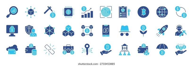 Estilo de color de contrato inteligente Los iconos editables establecen la colección. Blockchain, criptomonedas y más. Ilustración eps 10
