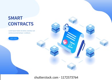 Smart contract concept. Can use for web banner, infographics, hero images. Flat isometric vector illustration isolated on white background.