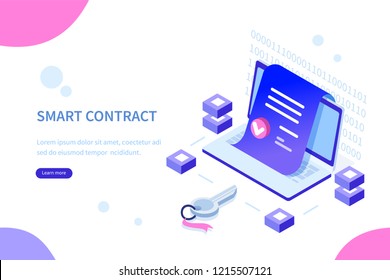 Smart contract concept. Can use for web banner, infographics, hero images. Flat isometric vector illustration isolated on white background.
