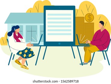 Smart contract concept with characters. Can use for web banner. Flat isometric vector illustration.