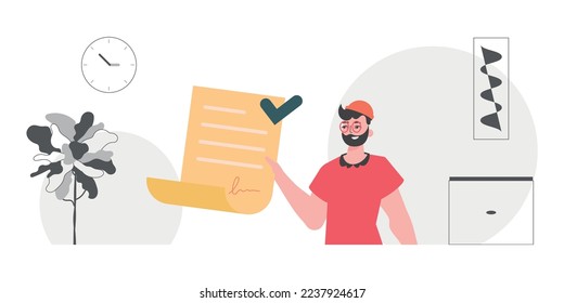 Smart contract concept. Data protection. A man is holding a contract or document.