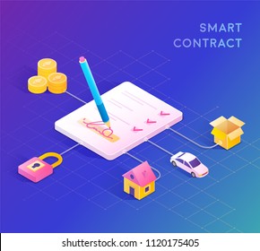 Smart contract concept illustration. Digital signature. 